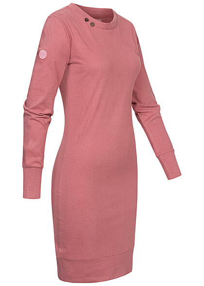 Eight2Nine Damen Langarm Kleid mit Knopf-Details am Kragen mauve dunkel rose