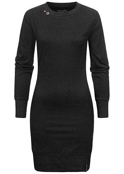 Eight2Nine Damen Langarm Kleid mit Knopf-Details am Kragen schwarz - Art.-Nr.: 23110328
