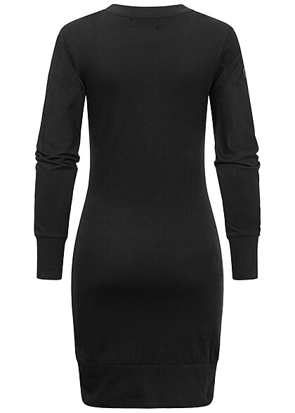 Eight2Nine Damen Langarm Kleid mit Knopf-Details am Kragen schwarz