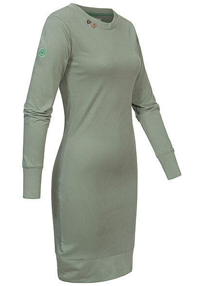 Eight2Nine Damen Langarm Kleid mit Knopf-Details am Kragen mineral grn