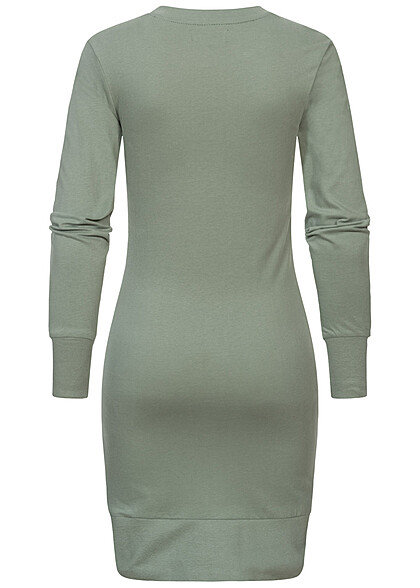 Eight2Nine Damen Langarm Kleid mit Knopf-Details am Kragen mineral grn