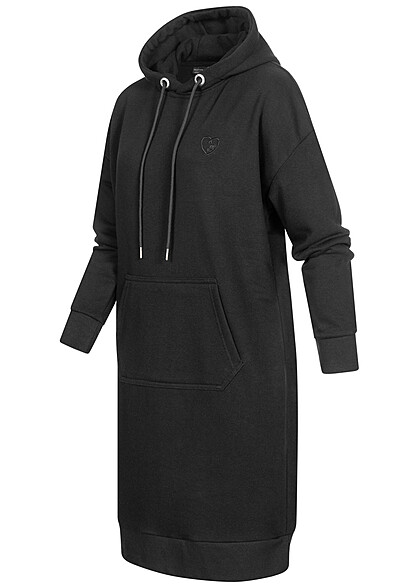 Eight2Nine Damen Hoodie-Kleid mit Kngurutasche und Herz Stitching schwarz