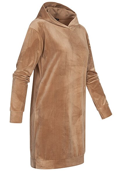 Cloud5ive Dames Hoodie-jurk met fleecestof en 2 zakken bruin