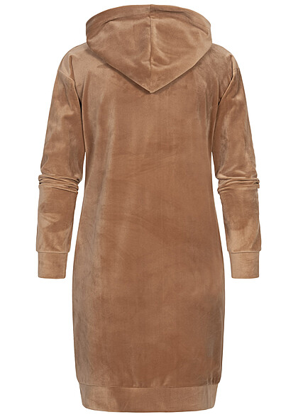 Cloud5ive Dames Hoodie-jurk met fleecestof en 2 zakken bruin