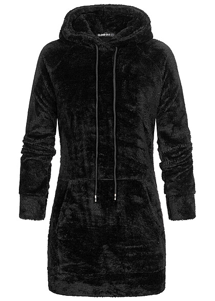 Cloud5ive Dames Hoodie-jurk met fleecestof en kangoeroezak zwart