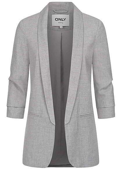 ONLY Damen NOOS 3/4 Arm Longform Blazer 2-Deko-Pockets offener Schnitt hell grau mel.