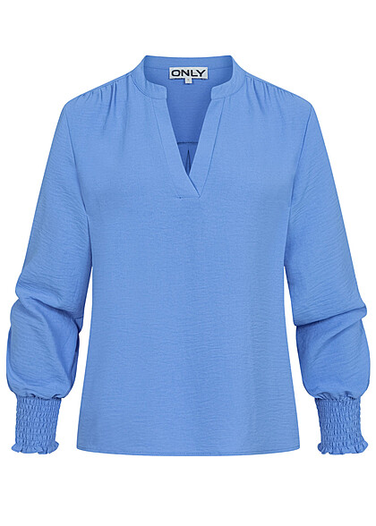 ONLY Dames NOOS Gesmokte Top met lange mouwen en v-hals blauw