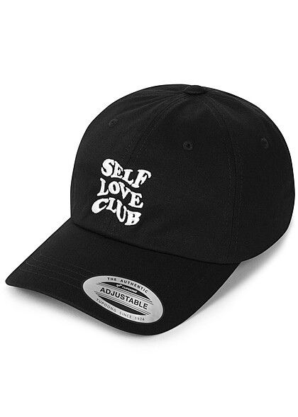 Days Beyond Dames Basic Cap met Self Love Club en Flower Borduursel zwart wit