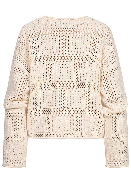 Vero Moda Dames Gebreide trui met gatenpatroon beige