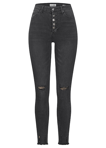Hailys Damen High Waist Skinny Fit Jeans Hose mit 5-Pockets washed schwarz - Art.-Nr.: 24010083