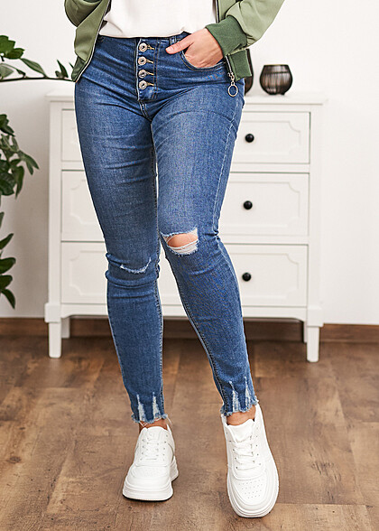 Hailys Damen High Waist Skinny Fit Jeans Hose mit 5-Pockets blau