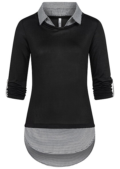 Hailys Damen 2in1 Sweater Turn-Up Pullover und Hemd schwarz weiss - Art.-Nr.: 24010085