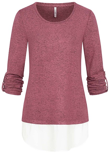 Hailys Damen 2in1 Hemd und Pullover mit Turn-Up rmeln dunkel rosa weiss - Art.-Nr.: 24010089