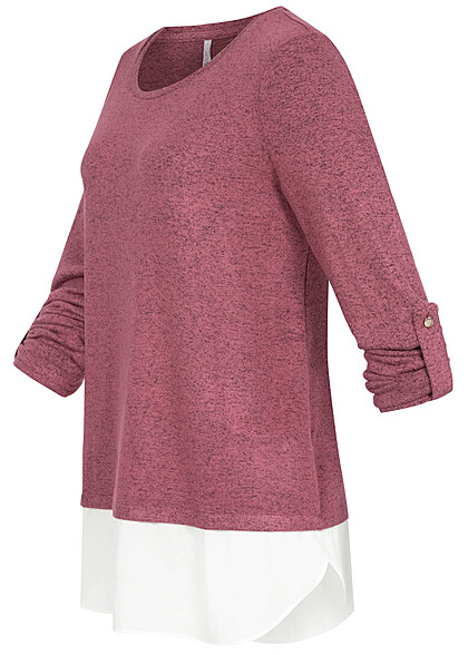 Hailys Damen 2in1 Hemd und Pullover mit Turn-Up rmeln dunkel rosa weiss
