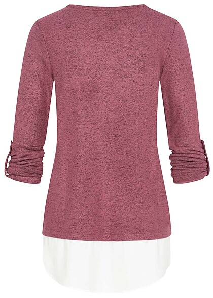 Hailys Damen 2in1 Hemd und Pullover mit Turn-Up rmeln dunkel rosa weiss