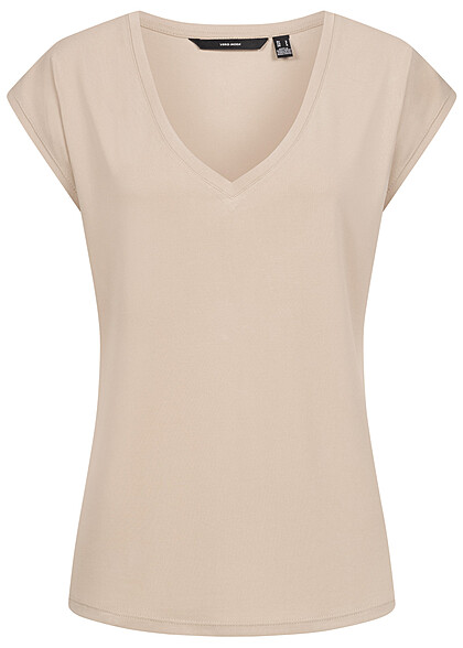 Vero Moda Damen NOOS T-Shirt Top mit rmelumschlag und V-Neck silver lining grau