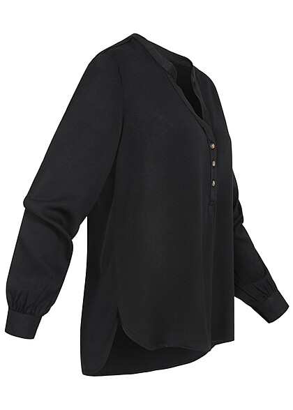 Hailys Damen Viskose Bluse mit Knopfleiste und V-Neck schwarz