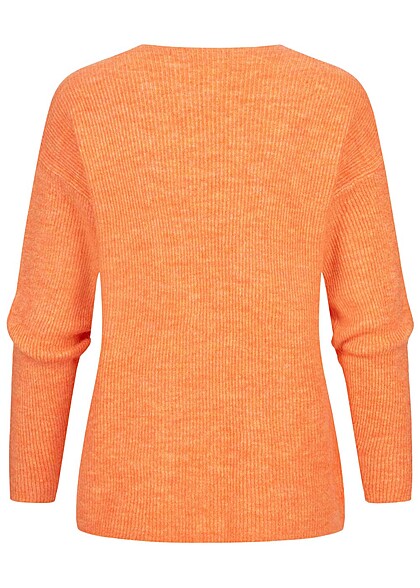 Vero Moda Damen NOOS Sweater Strickpullover mit V-Neck tangerine orange melange