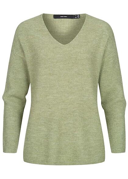 Vero Moda Damen NOOS Sweater Strickpullover mit V-Neck reseda grn melange