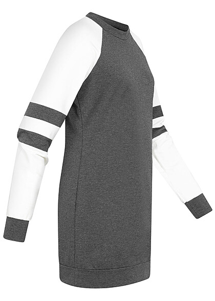 Cloud5ive Damen Sweatkleid mit Raglanrmeln und Rundhals Kontrast dunkel grau weiss