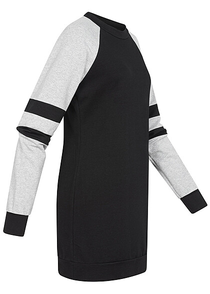 Cloud5ive Damen Sweatkleid mit Raglanrmeln und Rundhals Kontrast schwarz grau