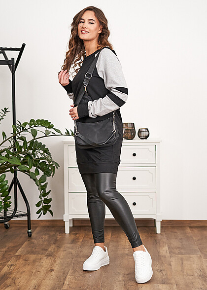 Cloud5ive Damen Sweatkleid mit Raglanrmeln und Rundhals Kontrast schwarz grau