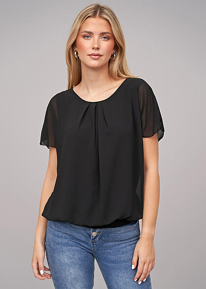 Cloud5ive Dames Chiffon Top met vleermuismouwen zwart