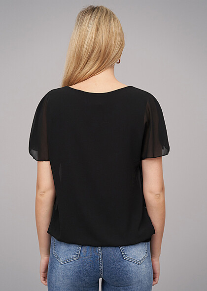 Cloud5ive Dames Chiffon Top met vleermuismouwen zwart