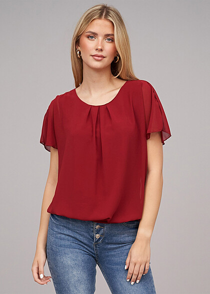 Cloud5ive Dames Chiffon Top met vleermuismouwen wijn rood