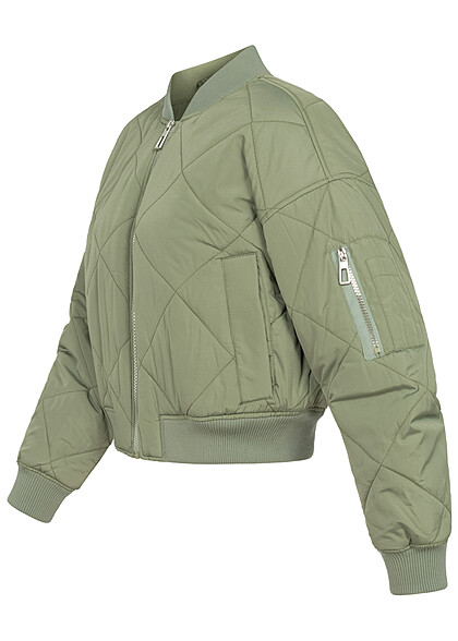 ONLY Dames Cropped gewatteerd jasje met ritssluiting en 2 zakken groen