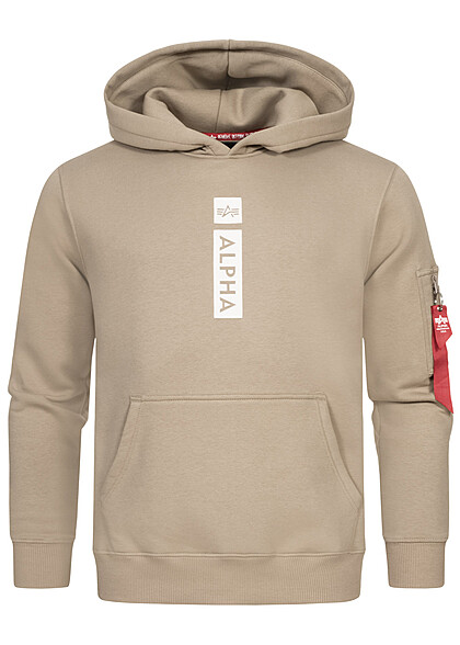 Alpha Industries Heren Basic Hoodie met capuchon en kangoeroezak logoprint grijs