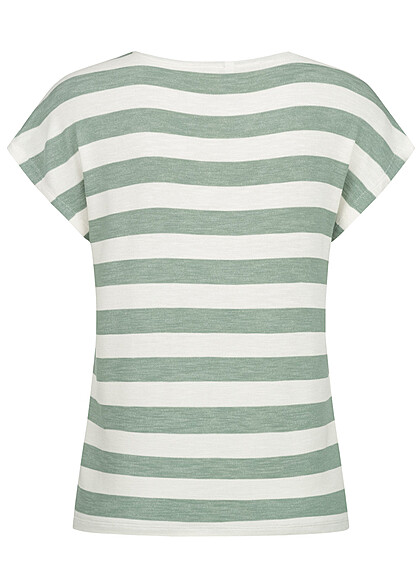 ONLY Dames NOOS T-Shirt met v-hals en strepen groen wit