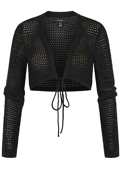 Vero Moda Dames Cropped vest met strikdetails en gatenbreipatroon zwart