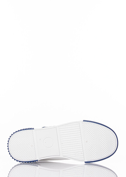 Seventyseven Lifestyle Dames Sneaker van kunstleer met strepen en glitter wit blauw