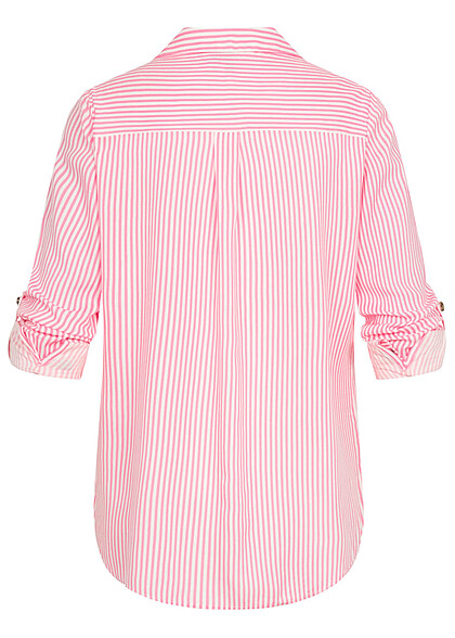 Vero Moda Damen NOOS Viskose Bluse mit Turn-Up rmeln gestreift cosmos pink weiss
