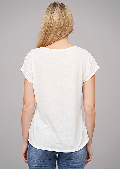 Cloud5ive Dames T-Shirt met hartjesprint en ronde hals wit roze