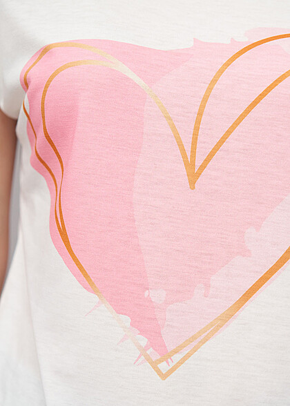 Cloud5ive Dames T-Shirt met hartjesprint en ronde hals wit roze