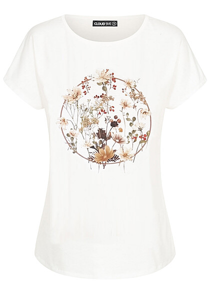 Cloud5ive Dames Viscose T-Shirt met bloemenprint wit