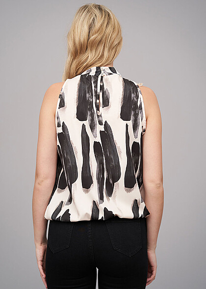Cloud5ive Dames Choker-Top met abstracte print beige zwart