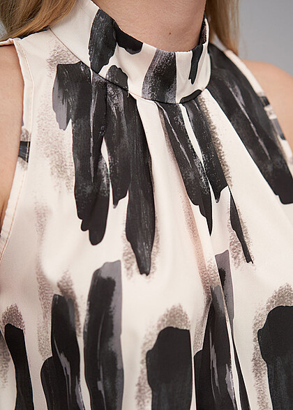 Cloud5ive Dames Choker-Top met abstracte print beige zwart