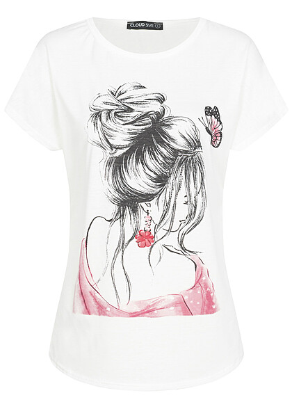 Cloud5ive Dames Viscose T-Shirt met vlinder print wit