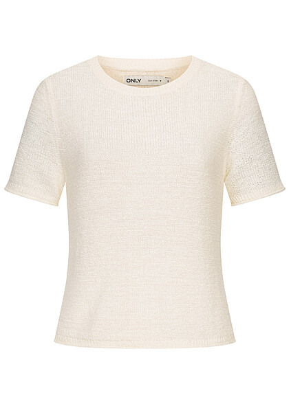 ONLY Dames NOOS T-Shirt met ronde hals en structuurstof wit