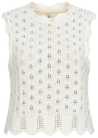 ONLY Dames NOOS Cropped gebreide top met gatenbreipatroon wit