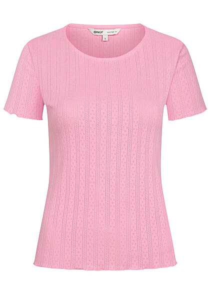 ONLY Dames NOOS T-Shirt met ruches details en ronde hals roze