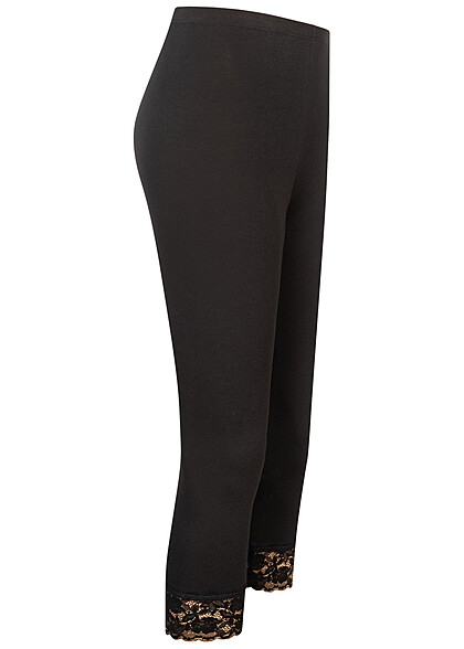 ONLY Dames 3/4 Legging met elastische tailleband en kanten details zwart