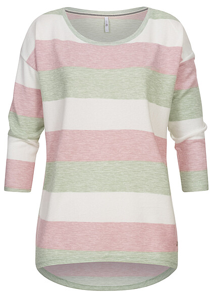 Hailys Damen 3/4 Arm Sweater Pullover mit Streifenmuster weiss rosa grn - Art.-Nr.: 24030098