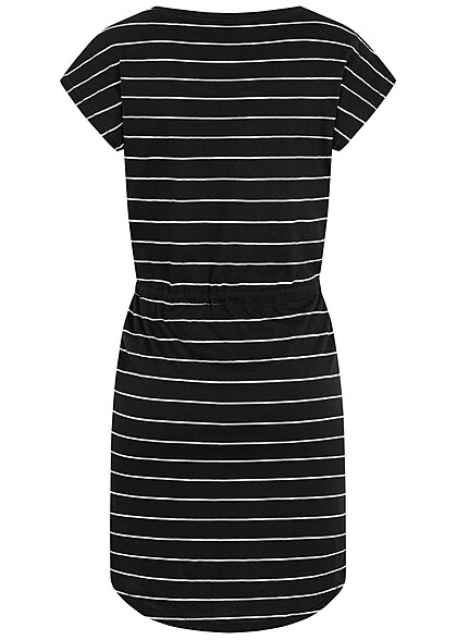 ONLY Damen NOOS Kurzarm Kleid mit Bindedetail und Streifen-Muster schwarz weiss