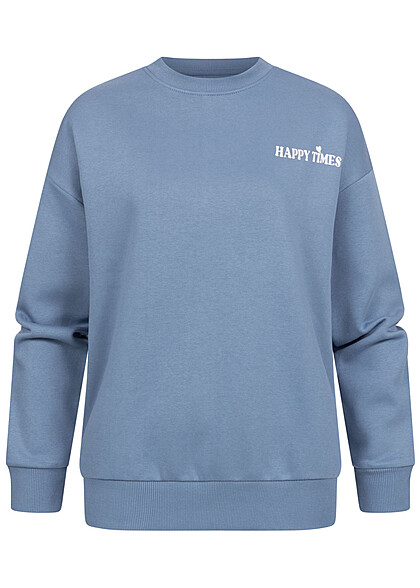 Sublevel Damen Pullover Sweater mit Schriftzug hinten und Rundhals coronet blau