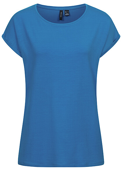 Vero Moda Damen NOOS T-Shirt Top mit rmelumschlag ibiza blau