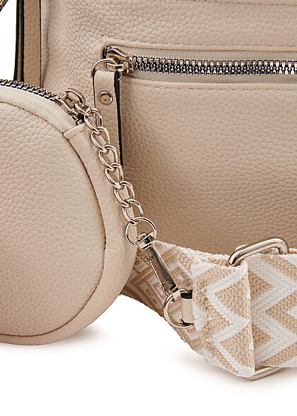 Styleboom Fashion Damen Handtasche mit Zipper und Minibag beige